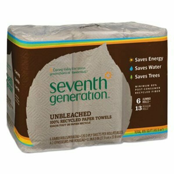 Seventh Generation SeventhGen, Natural Unbleached 100% Recycled Paper Towel Rolls, 11 X 9, 120 Sh/rl, 6 Rl/pk 13737PK